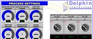 Industrial Centrifuge Control Screen — Dolphin Centrifuge Proprietary Control System