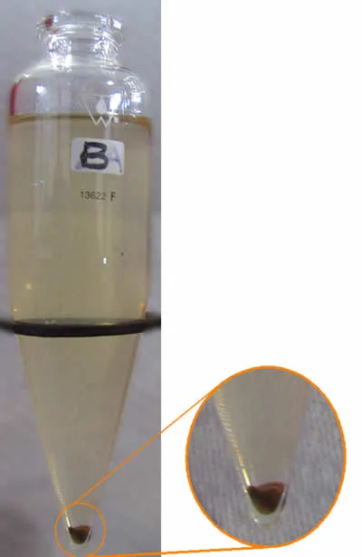 Centrifuge graduated tube showing percentage of solids in process fluid