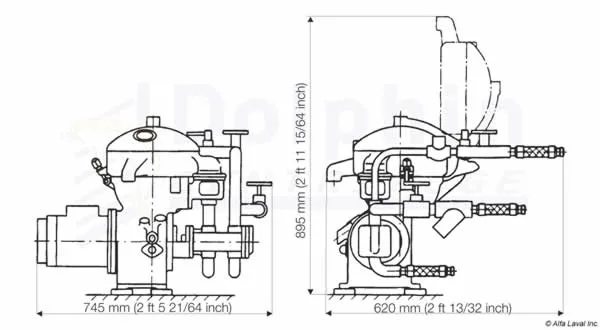 Alfa Laval MAB 103 Centrifuge Dimensions drawing — 24 x 30 x 26 inches