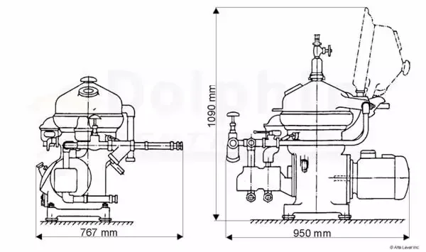 Alfa Laval MAB 104 Centrifuge Dimensions drawing — 30 x 38 x 43 inches