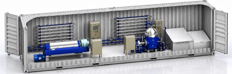 3D model of a containerized centrifuge module layout