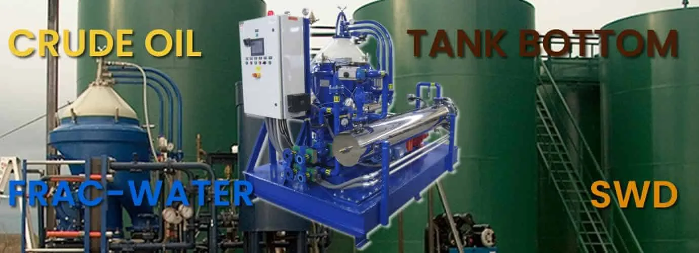 Crude oil tank bottom recovery centrifuge system installed at an oil production facility