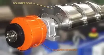 Decanter Gear-Box and Bowl assembly showing the gearbox connection between bowl and scroll