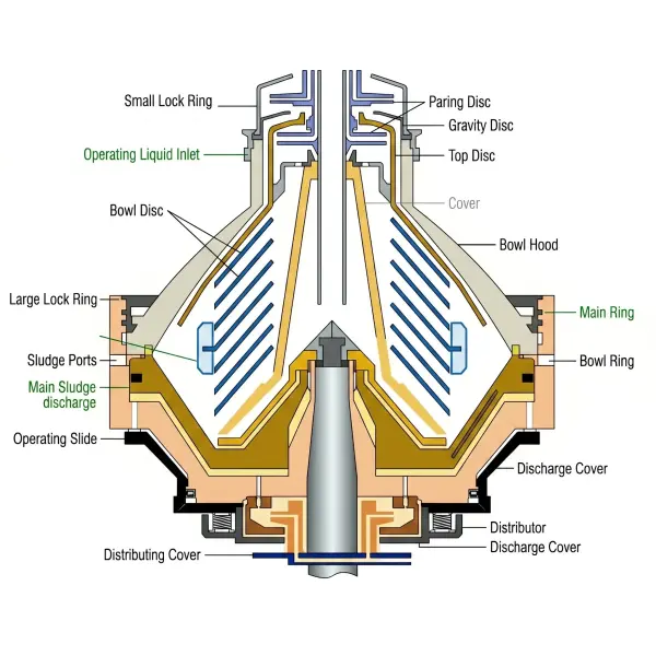Alfa Laval disc stack centrifuge bowl cross section