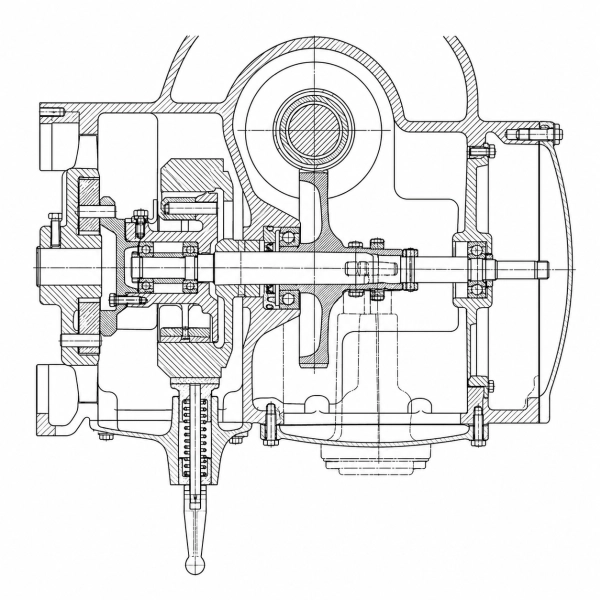 Disc Centrifuge Friction Clutch Cross Section - friction hub, friction blocks, pads and transmission drum