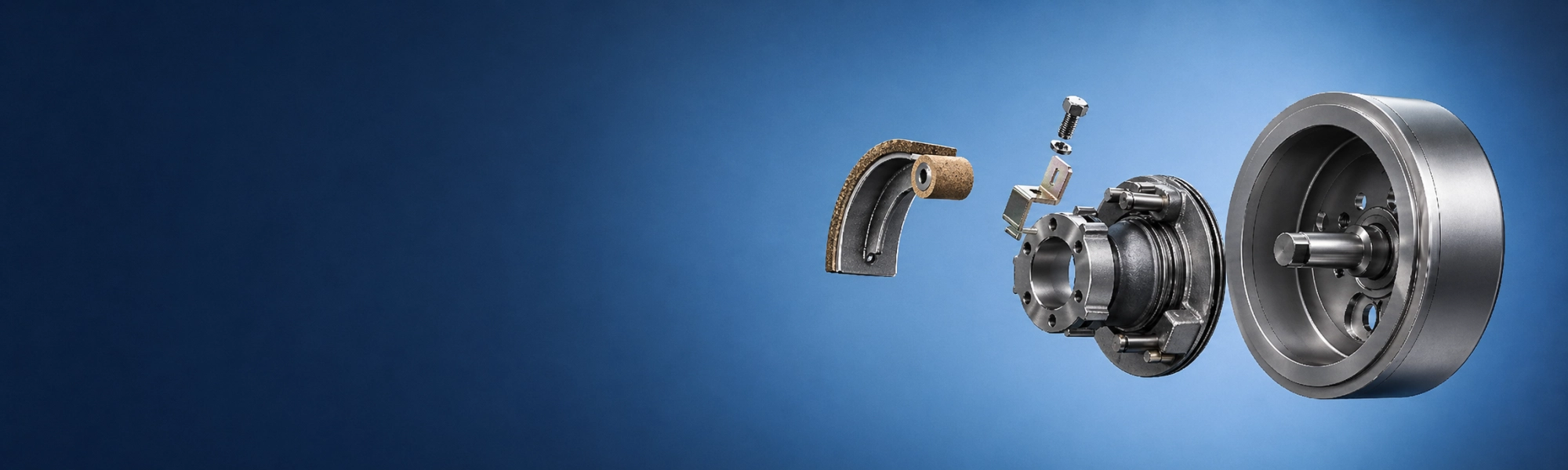 Disc centrifuge friction clutch assembly - friction blocks, pads, drum and brake plate during industrial maintenance