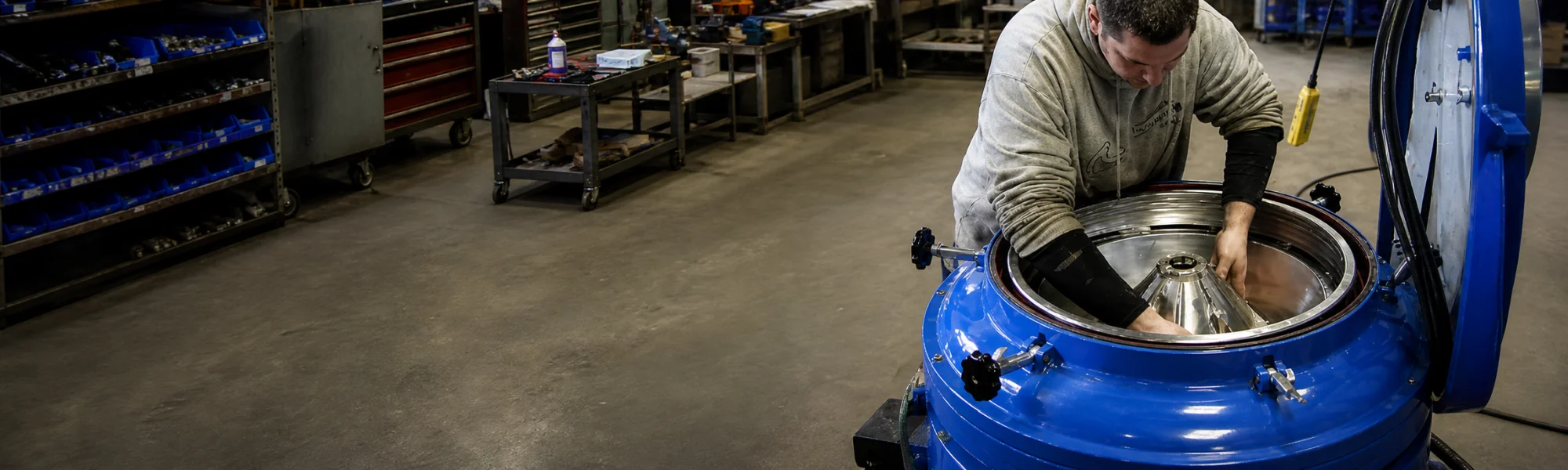 Disc centrifuge bowl repair and parts inspection at Dolphin Centrifuge
