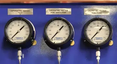 Disc Stack Centrifuge Operating Water Pressure Gauges showing closing and opening water pressures