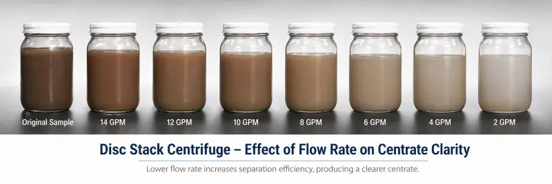 Disc Stack Centrifuge - Effect of Flow Rate on Centrate Clarity