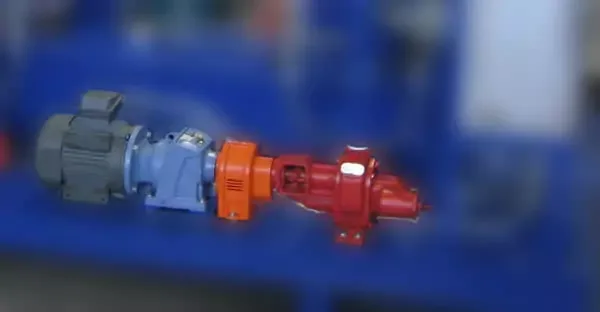 Disc stack centrifuge feed pump with VFD variable frequency drive control on centrifuge skid