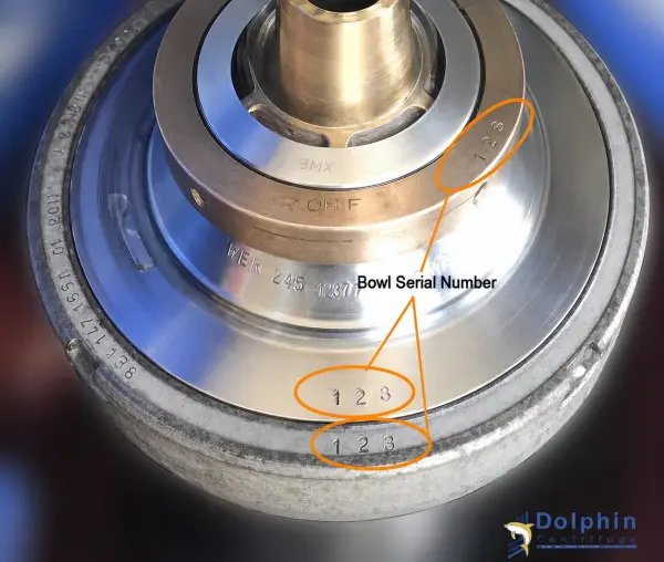 Matching disc centrifuge bowl serial numbers