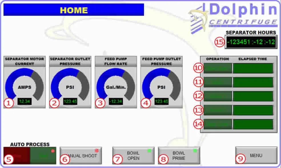 Industrial Centrifuge Controls Screen