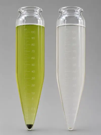 Before and After Test Tube Samples from Industrial Centrifuge Testing