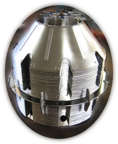 Electropolished bowl disc stack showing smooth polished surface ready for reassembly in disc centrifuge rebuild