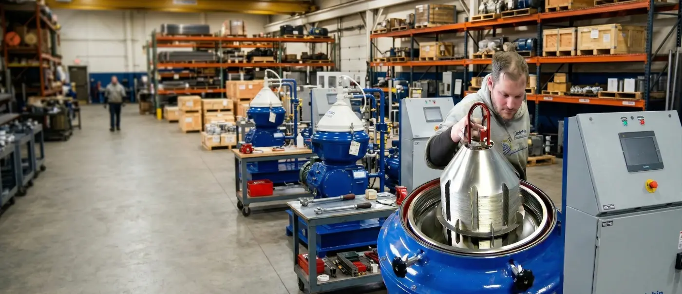 Disc stack centrifuge repair and rebuild service at Dolphin Centrifuge, Warren Michigan