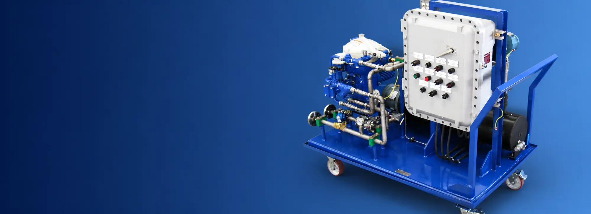 Industrial lube oil centrifuge system for continuous water and solids separation from lubricating oil