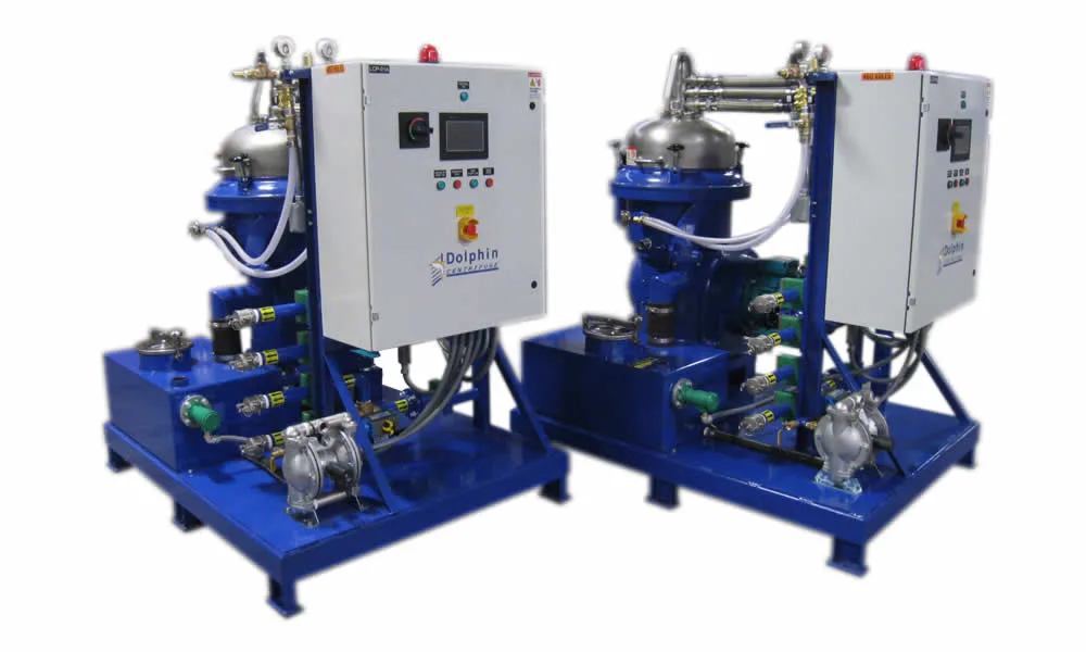 Disc stack centrifuge processing water-based machining coolant — bowl assembly and inlet connections