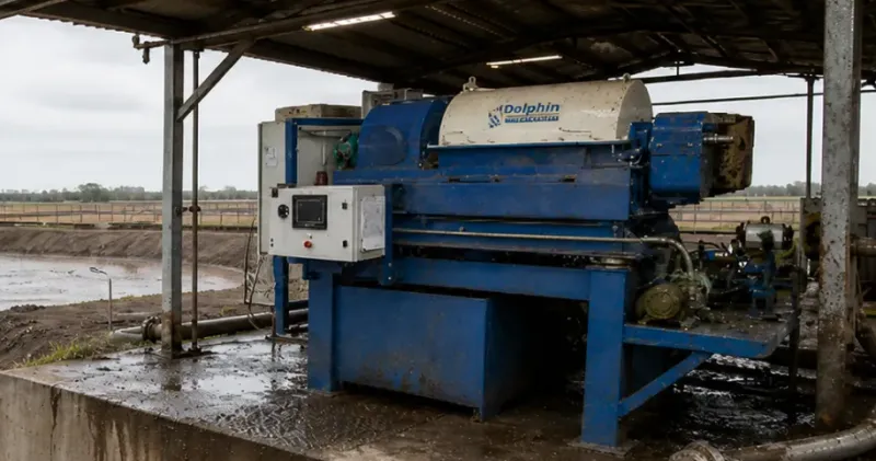 Dolphin Centrifuge manure decanter installed at a pig manure separation facility