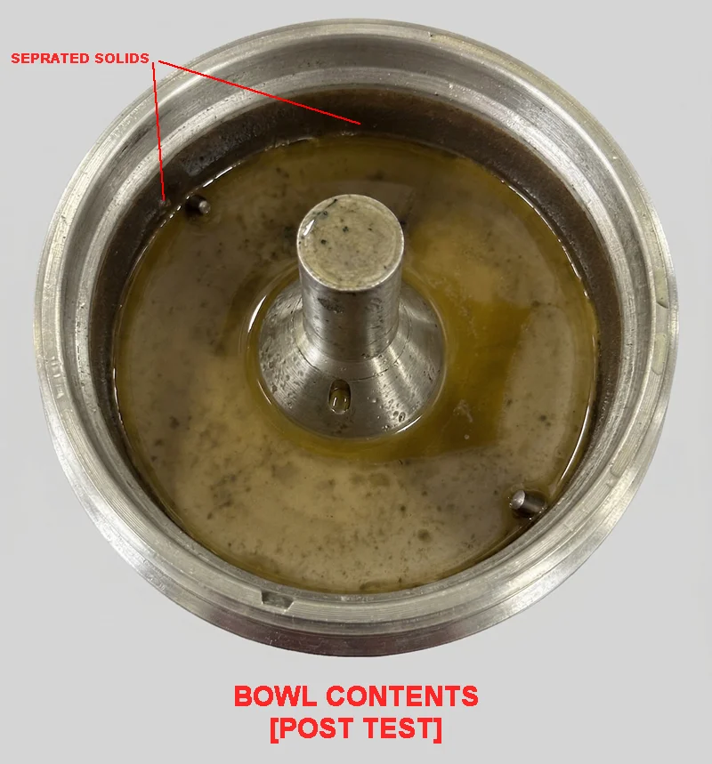 Fine solids collected during hydraulic oil separation testing