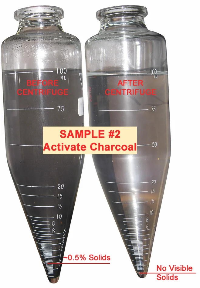 Wastewater sample tested with activated charcoal pre-treatment and centrifuge separation