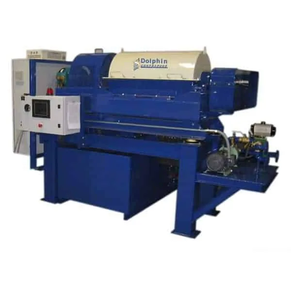 Sharples P-3000 horizontal decanter centrifuge for wastewater sludge dewatering — Dolphin Centrifuge rebuild and parts service