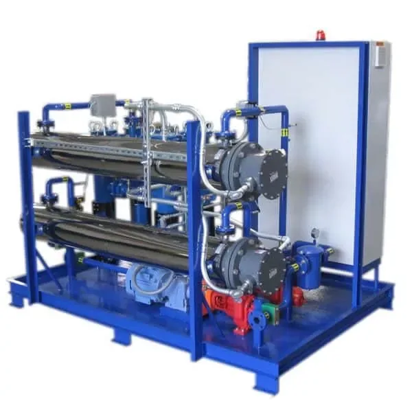 Heater Pump Filter Skid — heating coils and pump assembly for pre-heating used oil before centrifuge processing