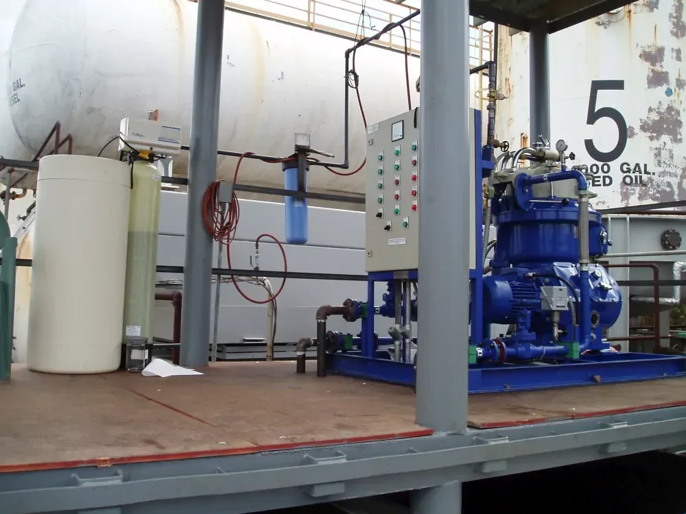 Waste oil centrifuge Guam installation — DMPX-028 disc stack centrifuge setup